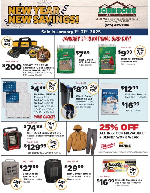 Johnsons Happy New Year Sale flyer page 1 - Ends January 31st, 2025